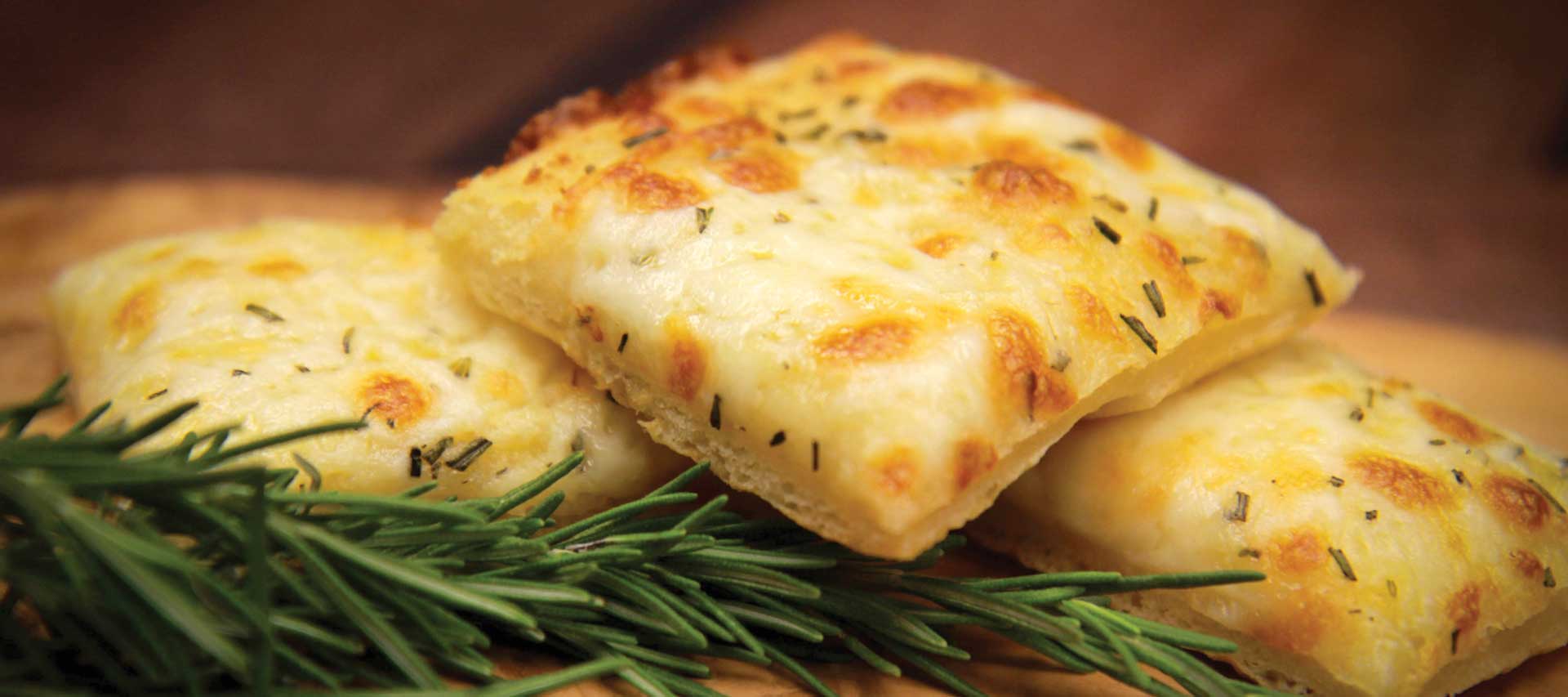 Close up photo of focaccia.